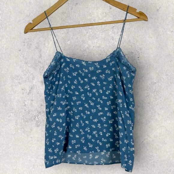 Sezane 100% Silk Palma Blue Floral Tank Top Camisole Boho Size 32 French US 0 - Picture 6 of 13